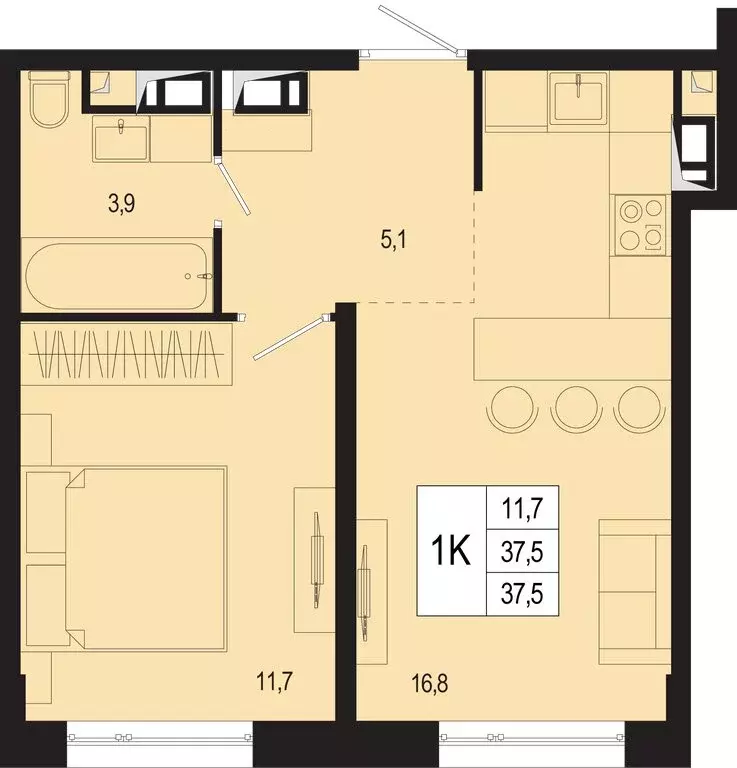 1-комнатная квартира: Московская область, городской округ Подольск, ... - Фото 1