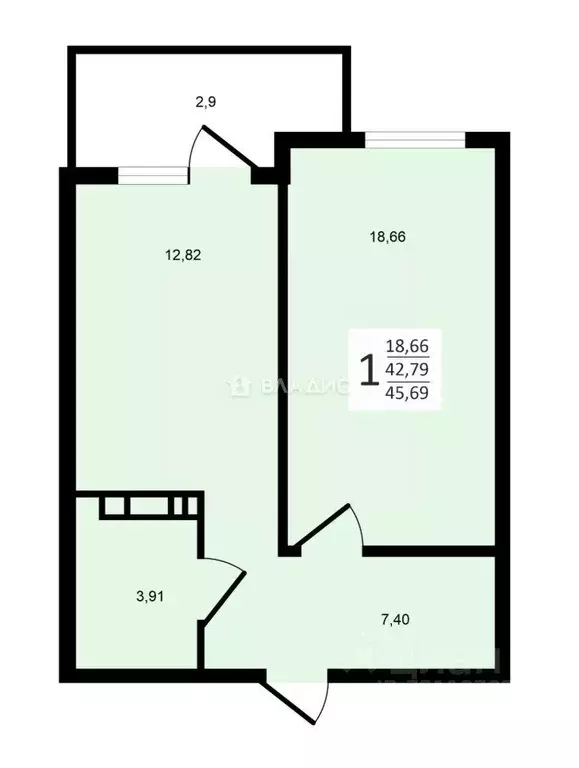 Квартира, 1 комната, 48 м - Фото 0