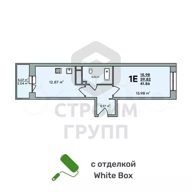 1-к. квартира, 41,9 м, 4/18 эт. - Фото 0