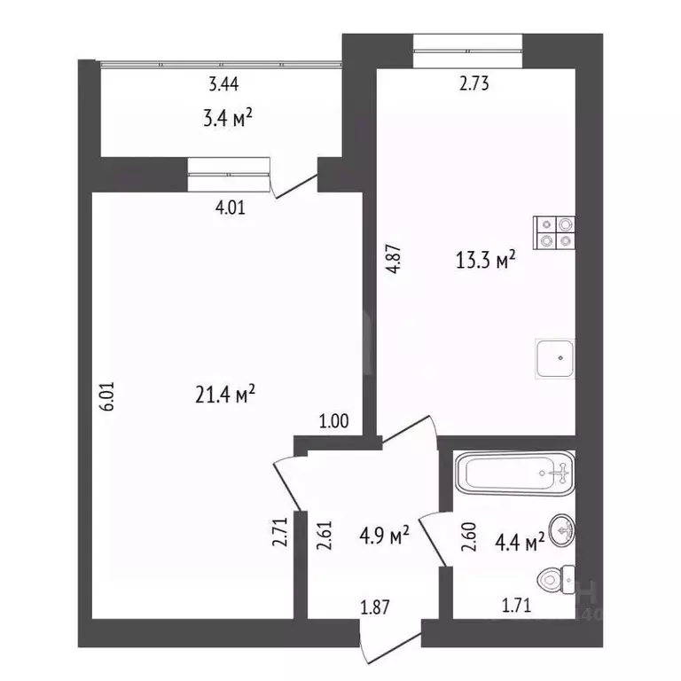 1-к кв. Тюменская область, Тюмень ул. Тимофея Кармацкого, 9 (43.7 м) - Фото 1