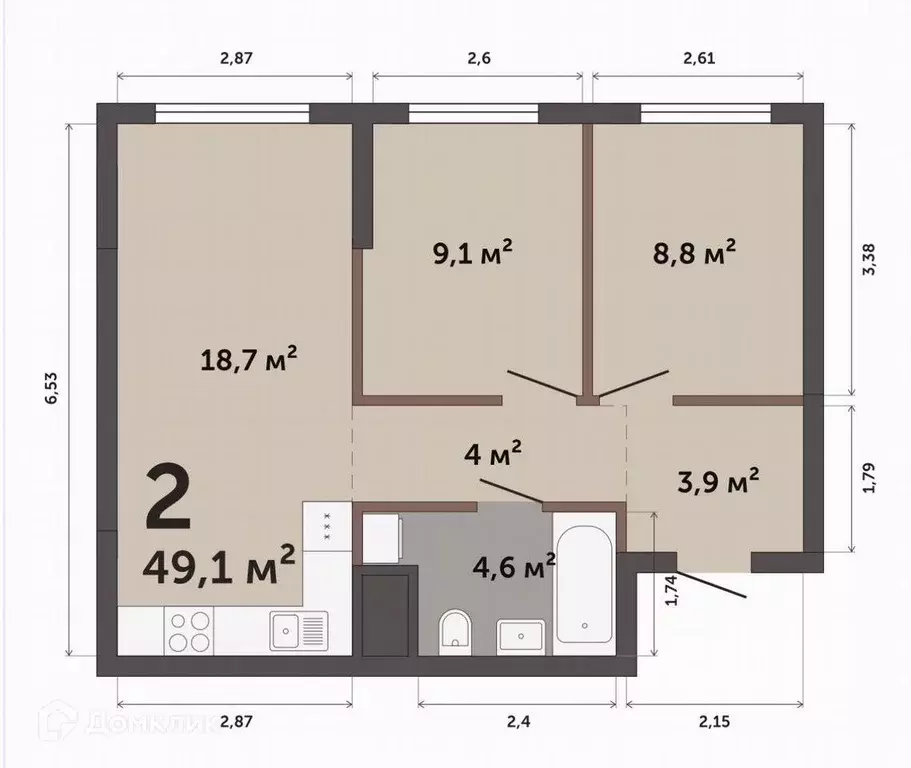 Продаётся 2-к квартира, 49.1 м - Фото 0