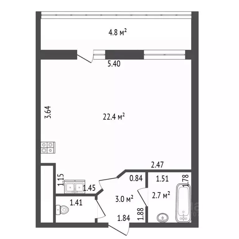 Студия Санкт-Петербург Усть-Славянка тер., ул. Заводская, 15 (29.4 м) - Фото 2