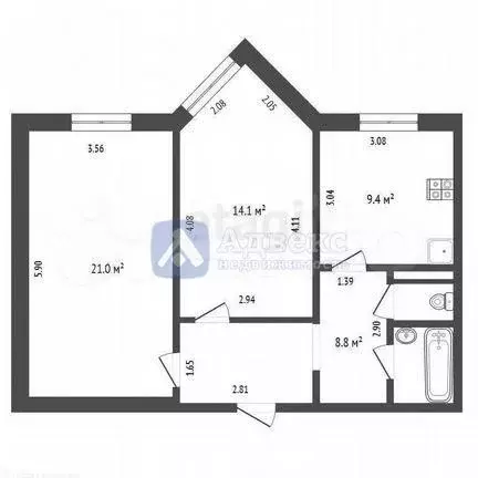 2-к. квартира, 56 м, 9/9 эт. - Фото 0
