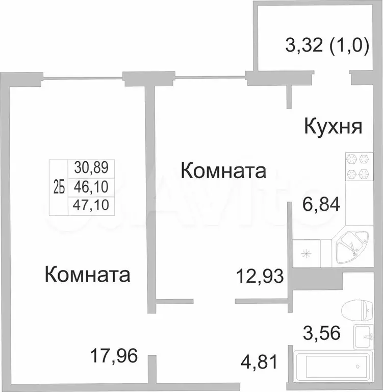 2-к. квартира, 46,9 м, 2/9 эт. - Фото 0