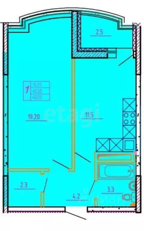 1-к кв. Оренбургская область, Оренбург Слесарный пер., 7 (43.8 м) - Фото 2