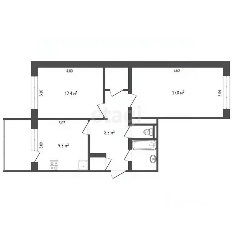 2-к кв. Камчатский край, Елизово Северная ул., 20 (54.3 м) - Фото 2