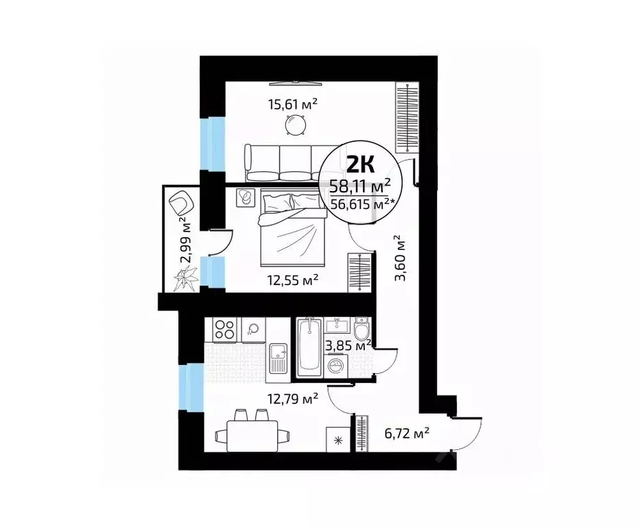 2-к кв. Самарская область, Самара пос. Мехзавод, Новая Самара мкр,  ... - Фото 1