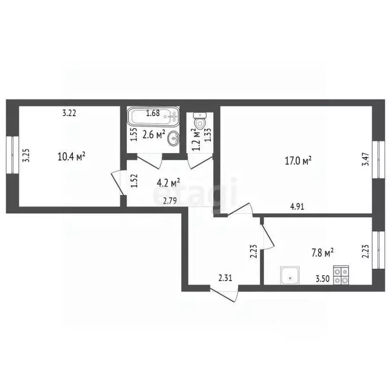 2-к кв. Ханты-Мансийский АО, Нягань 1-й мкр, 48 (48.8 м) - Фото 1