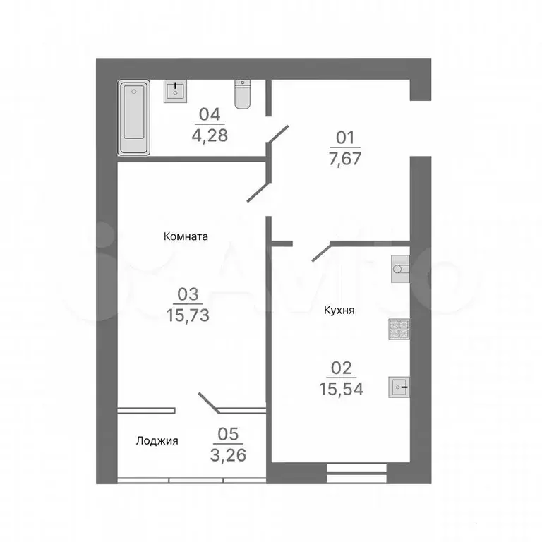 1-к. квартира, 43,4 м, 4/4 эт. - Фото 1