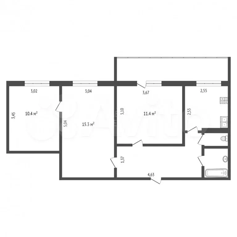 3-к. квартира, 56 м, 7/8 эт. - Фото 0