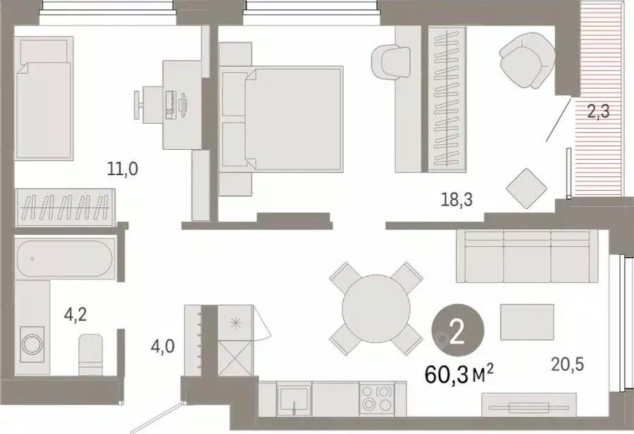 2-к кв. Омская область, Омск  (60.25 м) - Фото 0