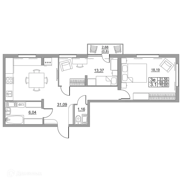 Продаётся 3-к квартира, 70.65 м - Фото 1