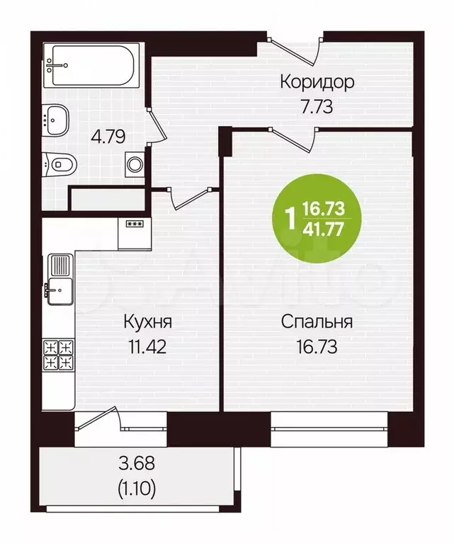 1-к. квартира, 41,8 м, 8/12 эт. - Фото 0