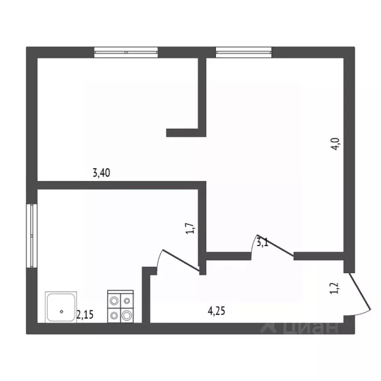 2-к кв. Тюменская область, с. Ярково ул. Льва Толстого, 14 (33.2 м) - Фото 1