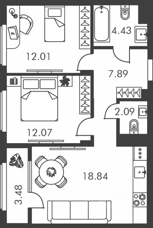 2-к кв. Тульская область, Тула ул. Карпова, 103А (58.53 м) - Фото 0