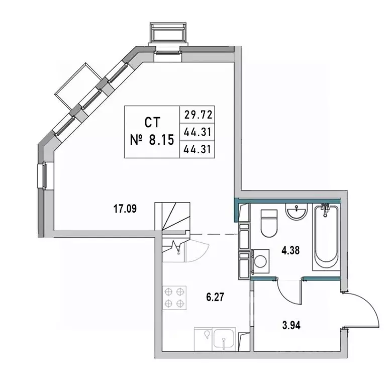 Студия Ленинградская область, Выборг ул. 1-я Южная, 8 (44.31 м) - Фото 1