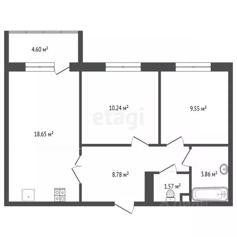 2-к кв. Тюменская область, Тюменский муниципальный округ, д. Патрушева ... - Фото 1