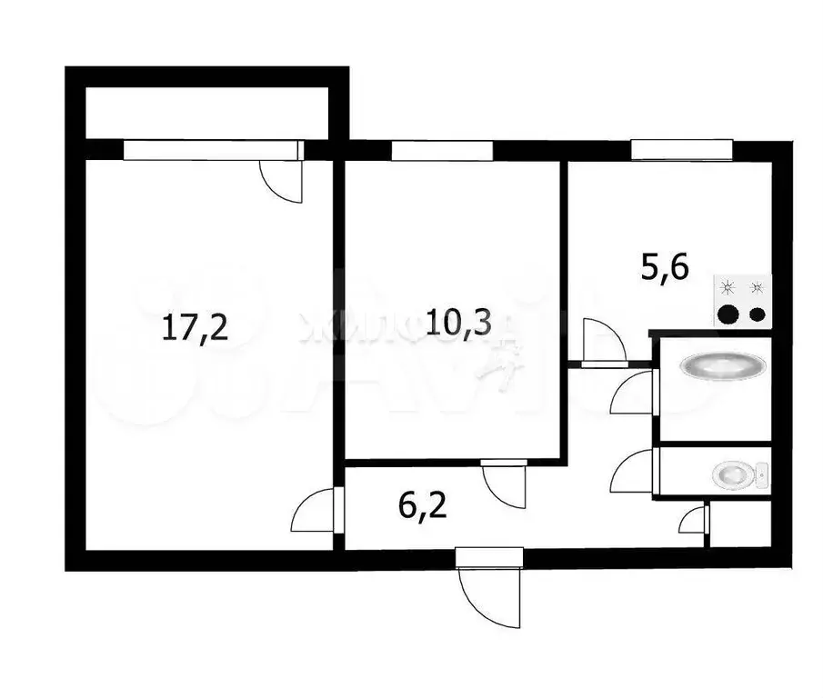 2-к. квартира, 43,5 м, 4/5 эт. - Фото 0