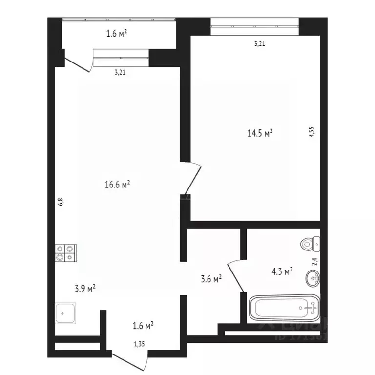 1-к кв. Тюменская область, Тюмень ул. Газовиков, 40 (46.7 м) - Фото 2