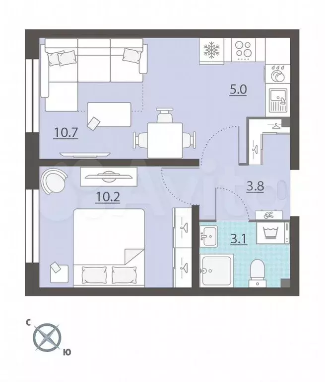 1-к. квартира, 32,8м, 6/8эт. - Фото 1