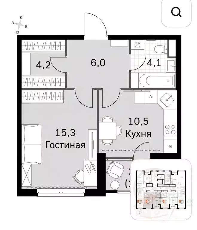 1-комнатная квартира: Москва, Строительный проезд, 9к1 (42.6 м) - Фото 2