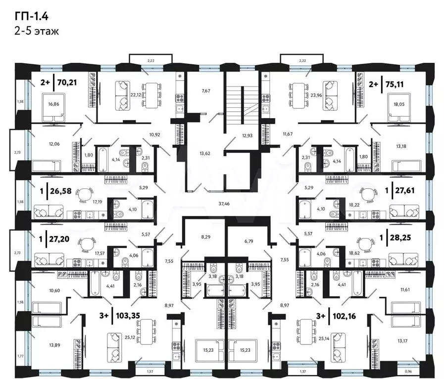 2-к. квартира, 75,1 м, 5/16 эт. - Фото 1