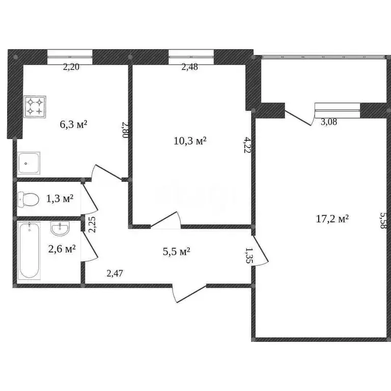 Квартира, 2 комнаты, 61.1 м - Фото 1