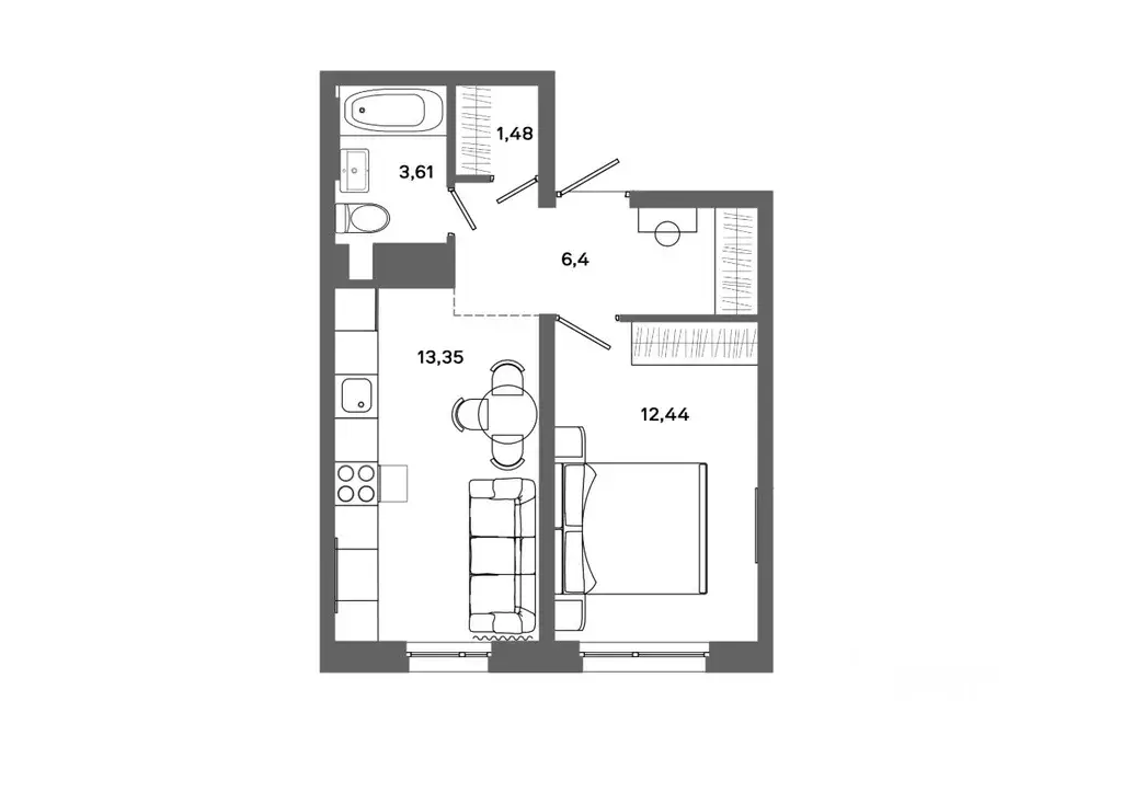 1-к кв. Ханты-Мансийский АО, Сургут 30А мкр,  (37.28 м) - Фото 0