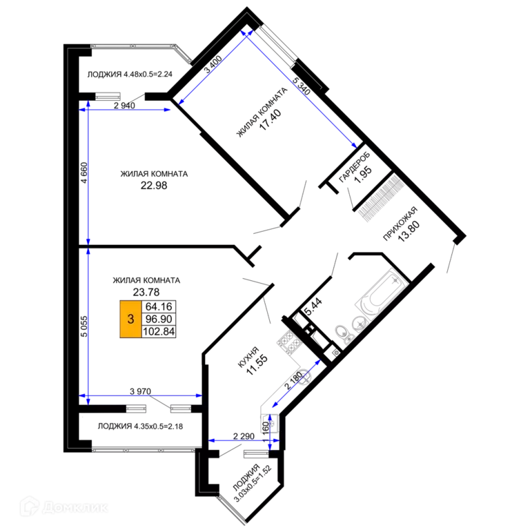 Продаётся 3-к квартира, 102.84 м - Фото 0