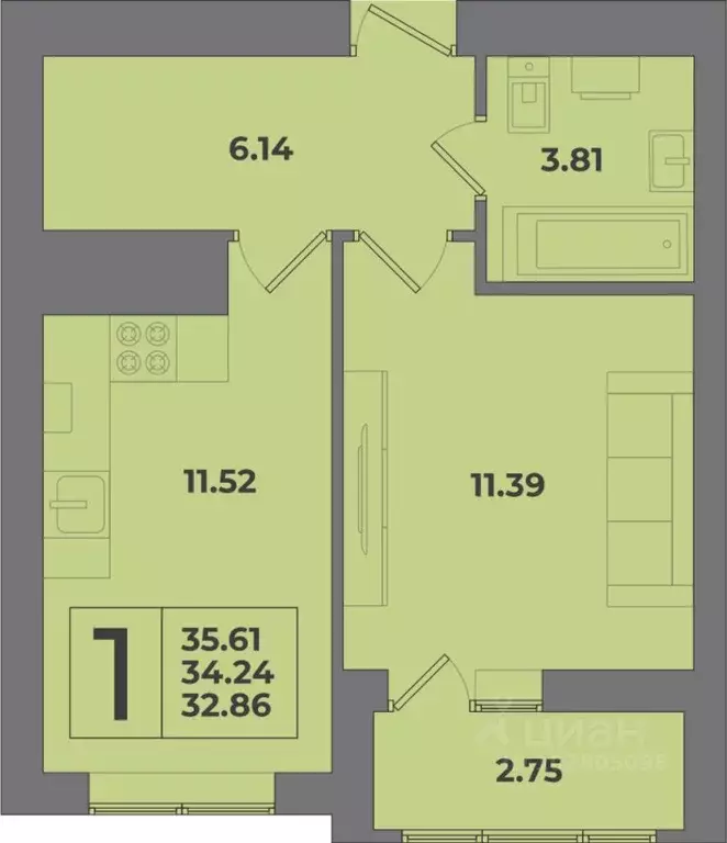 1-к кв. Калининградская область, Калининград Коммунистическая ул. ... - Фото 1