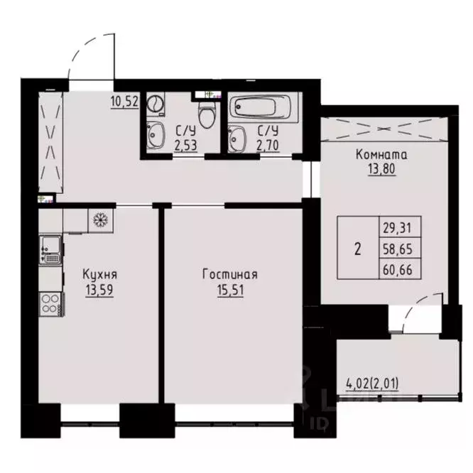2-к кв. Красноярский край, Красноярск ул. Елены Стасовой, 82 (61.0 м) - Фото 1