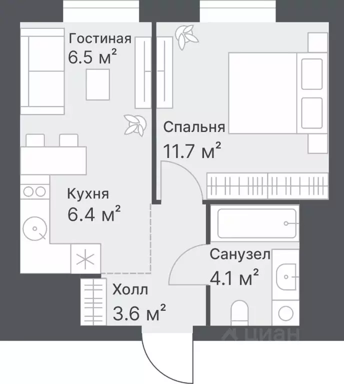 1-к кв. Тюменская область, Тюмень Кремлевская ул., 95 (32.2 м) - Фото 1