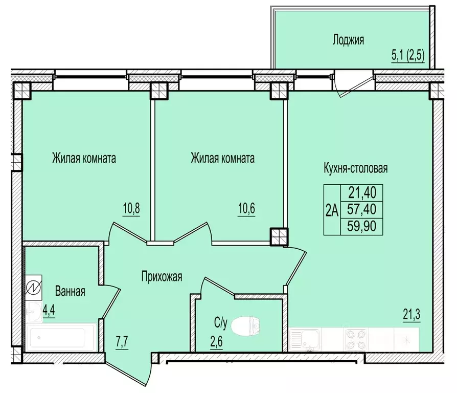 2-к кв. Псковская область, Псков Овсище исторический район,  (59.9 м) - Фото 1