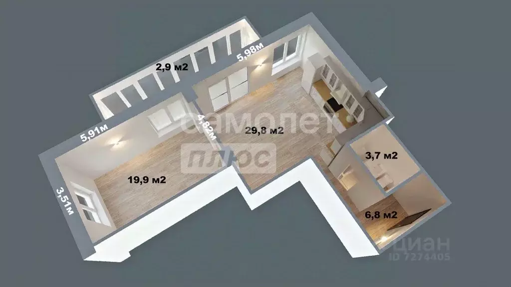 1-к кв. Самарская область, Тольятти Московский просп., 62 (60.2 м) - Фото 1