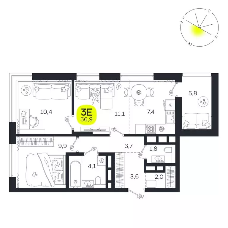 3-комнатная квартира: Екатеринбург, улица Титова, 19Б (56.9 м) - Фото 0