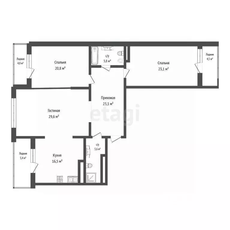 3-к кв. Тюменская область, Тюмень ул. Малыгина, 90 (123.0 м) - Фото 1