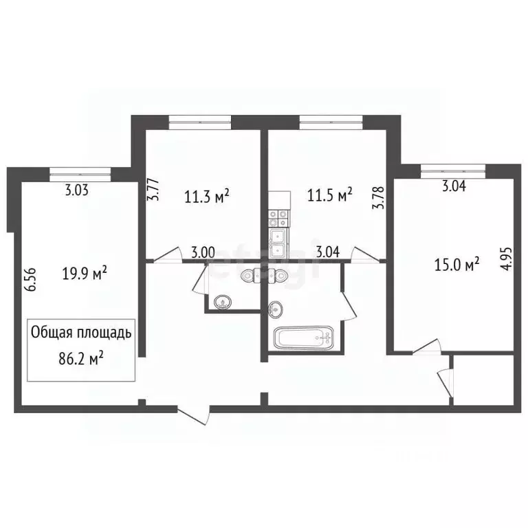3-к кв. Новосибирская область, Бердск Первомайская ул., 125 (86.2 м) - Фото 2