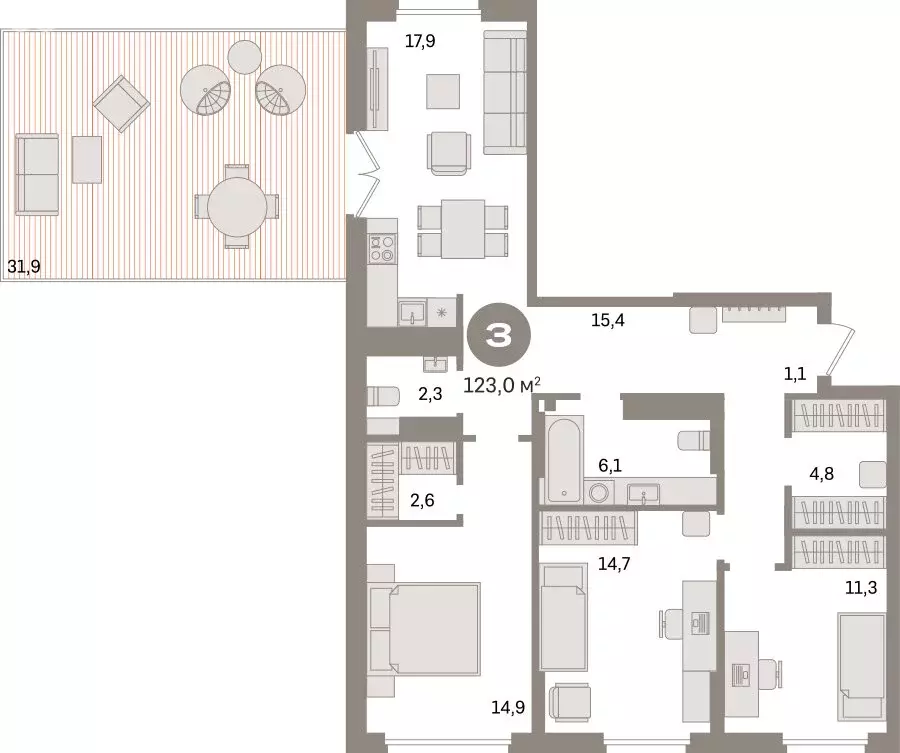 3-комнатная квартира: Екатеринбург, улица Академика Ландау, 7 (123 м) - Фото 1
