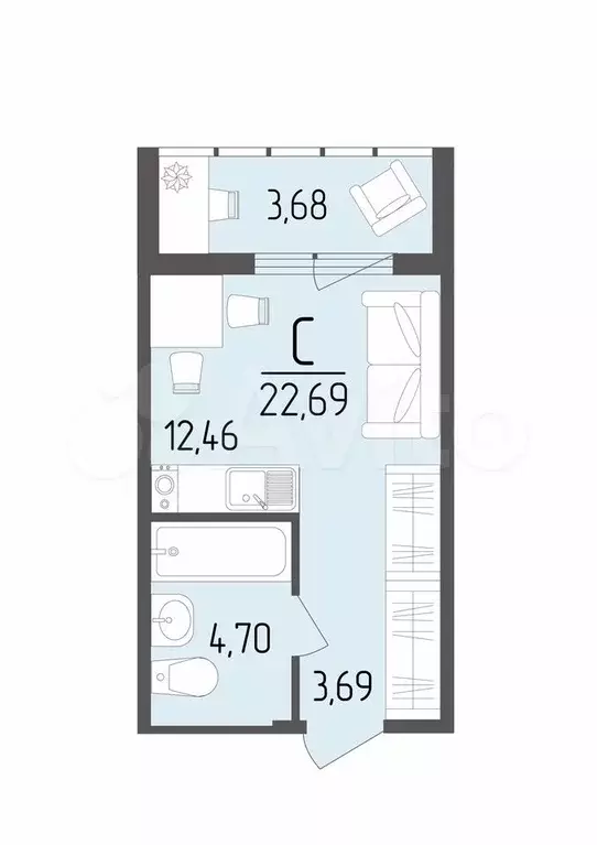 Квартира-студия, 22,7 м, 5/9 эт. - Фото 0
