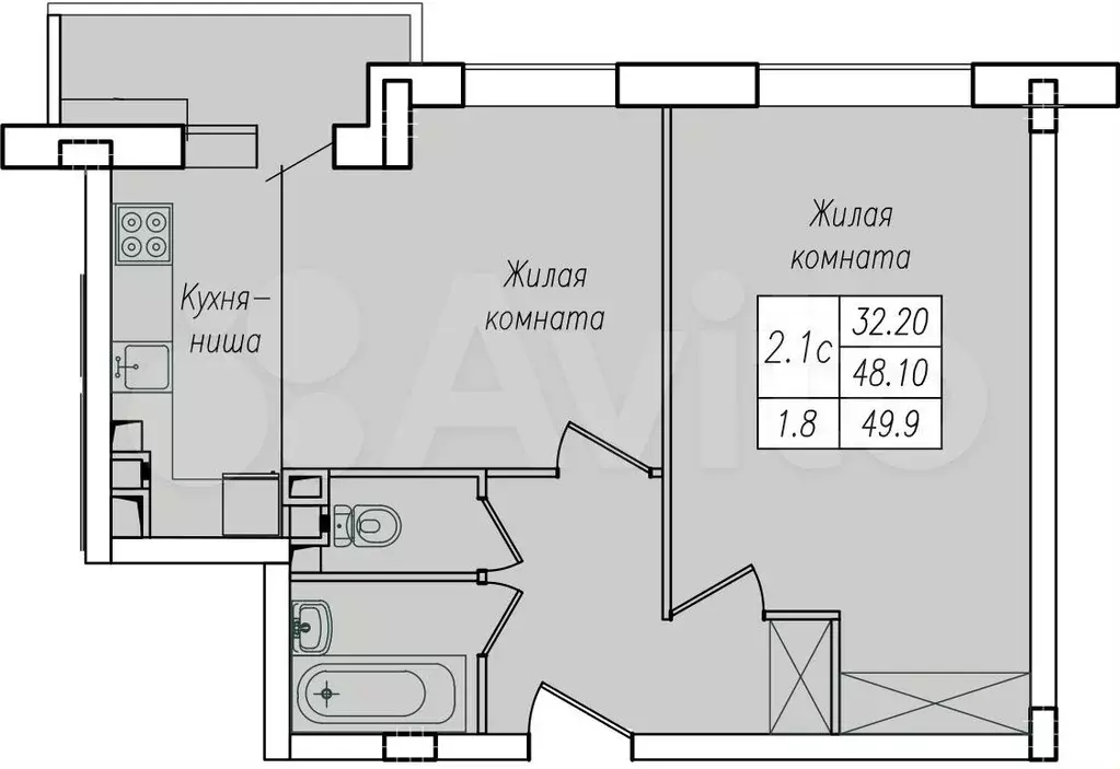 2-к. квартира, 49,9 м, 3/10 эт. - Фото 1