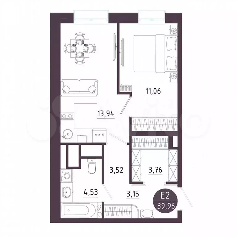 1-к. квартира, 40м, 4/10эт. - Фото 0