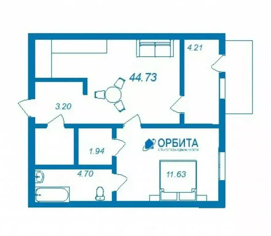 1-комнатная квартира: Тюмень, жилой комплекс В Гагаринском Парке (44.7 ... - Фото 1