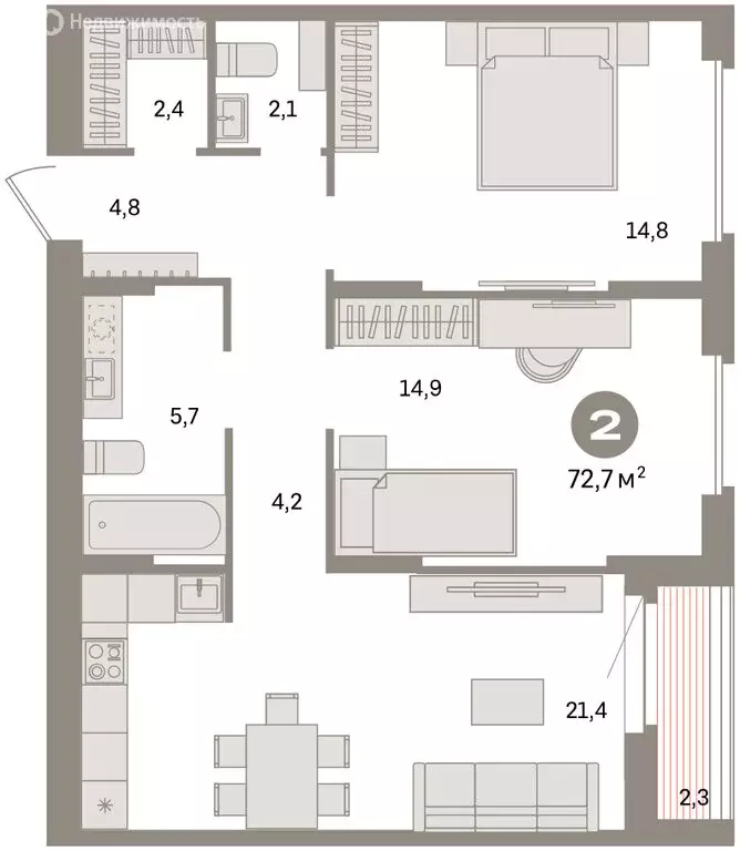 2-комнатная квартира: Екатеринбург, жилой район Сортировочный, ... - Фото 2