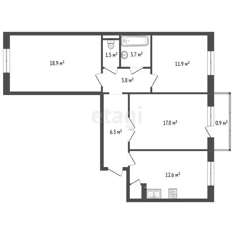 3-комнатная квартира: Калининград, улица Генерала Челнокова, 32 (75.5 ... - Фото 1