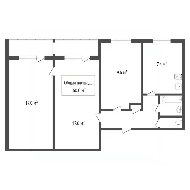 3-к кв. Кемеровская область, Новокузнецк ул. Новоселов, 6 (60.0 м) - Фото 1
