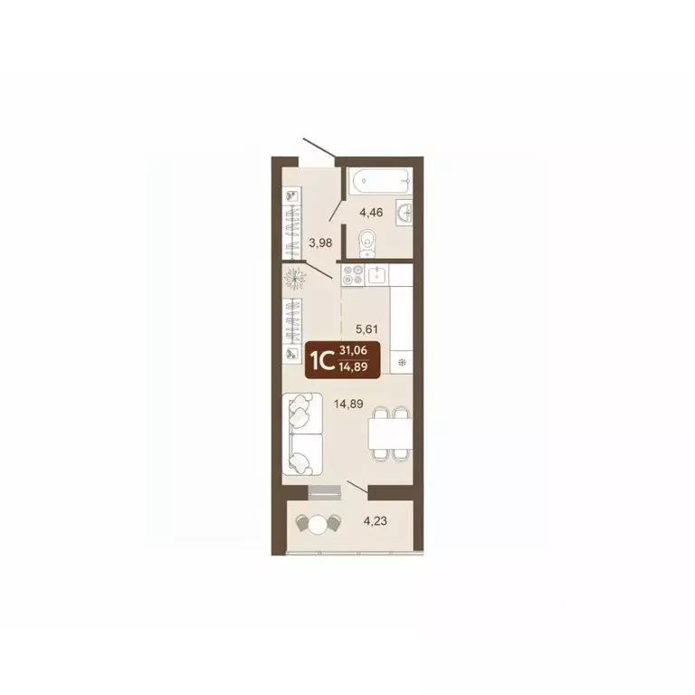 Студия Кемеровская область, Кемерово 58В мкр, 1 (31.06 м) - Фото 1