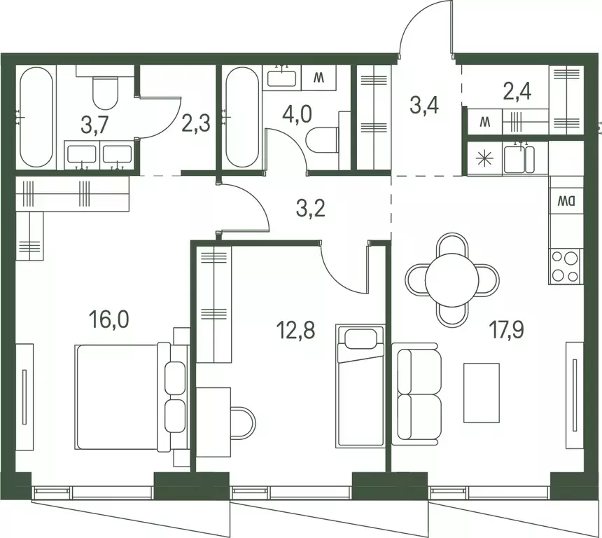 2-к квартира, 65.7 м - Фото 0