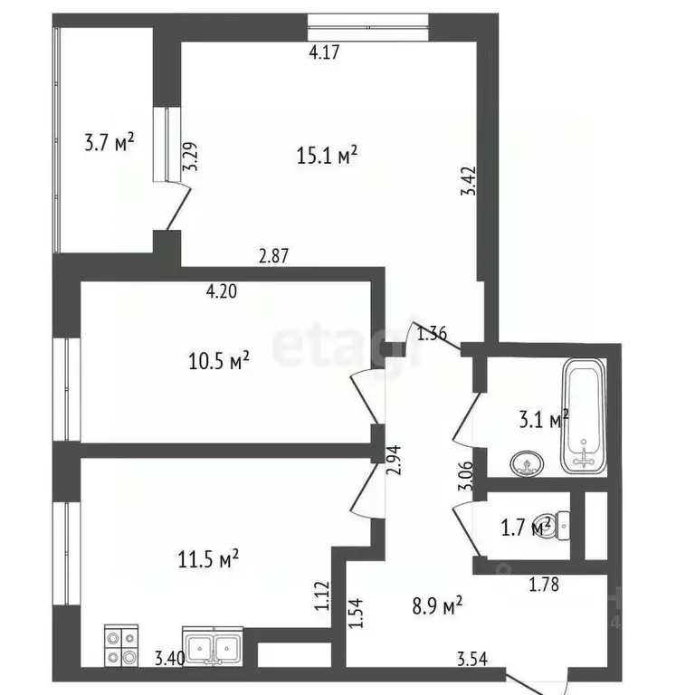 2-к кв. Тюменская область, Тюмень ул. 50 лет Октября, 75к2 (49.1 м) - Фото 2