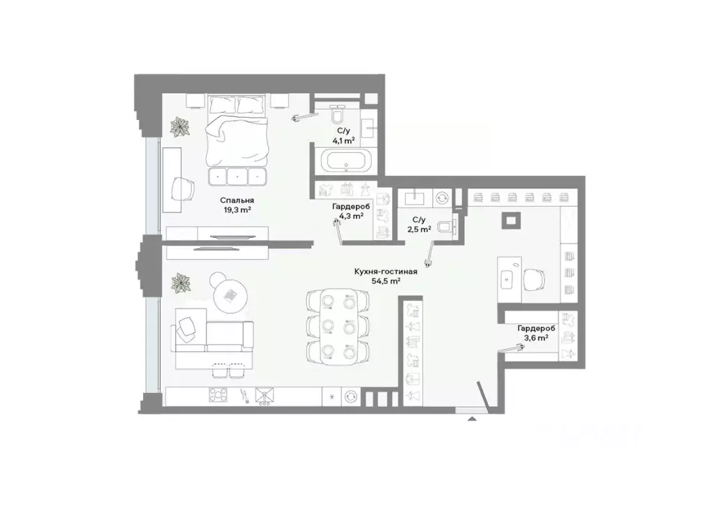 1-к кв. Москва Ленинский просп., 2 (88.3 м) - Фото 2