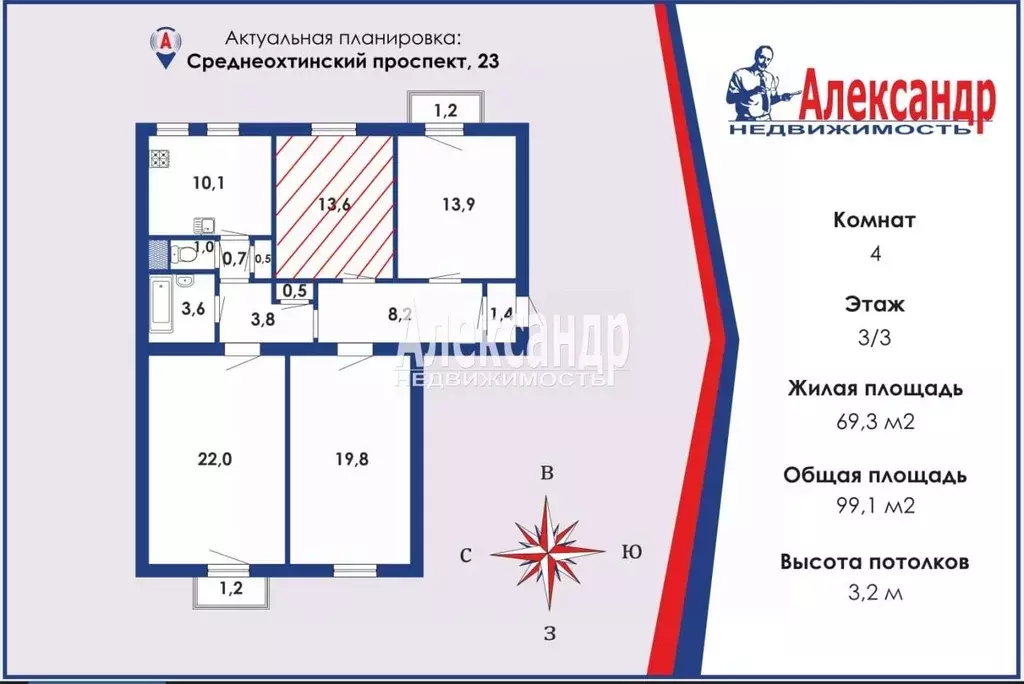 Комната Санкт-Петербург Среднеохтинский просп., 23 (13.6 м) - Фото 1